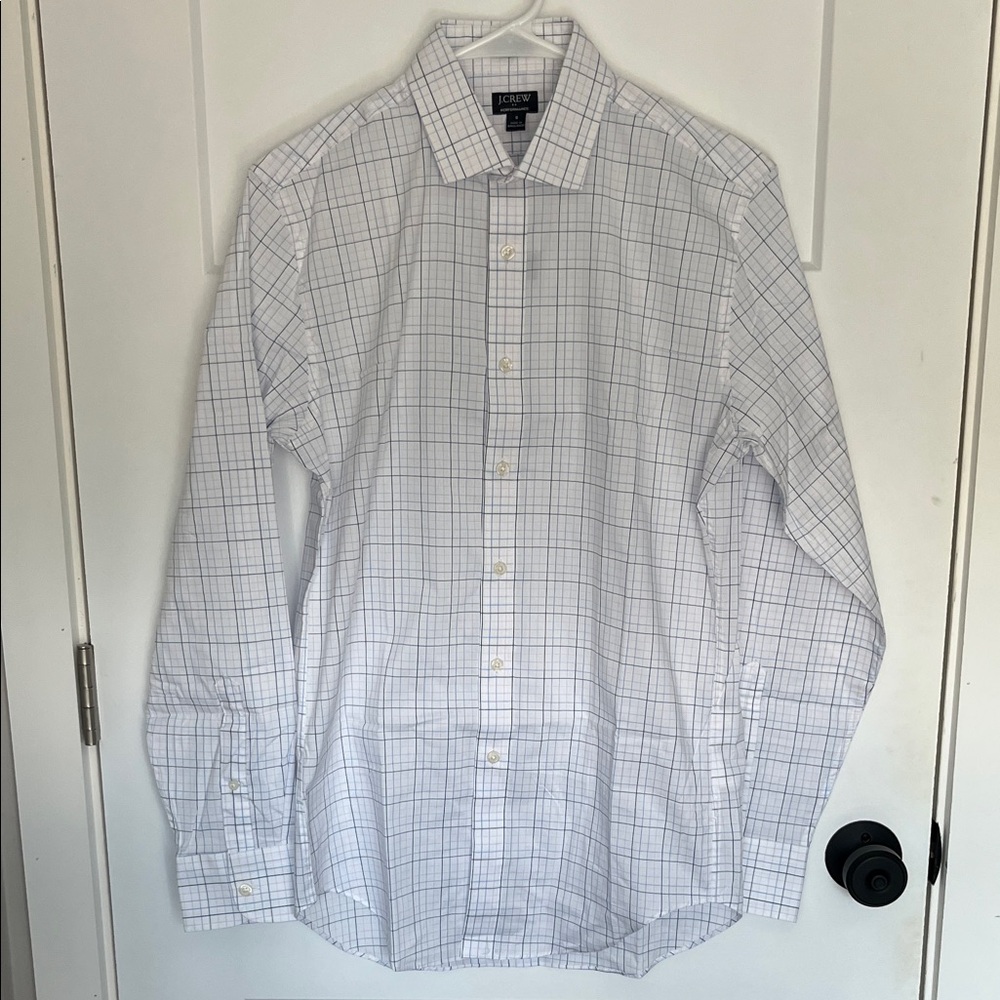 J. Crew White and Blue Check Dress Shirt